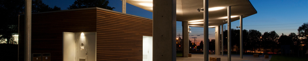 The Orchard Pavilion at night.