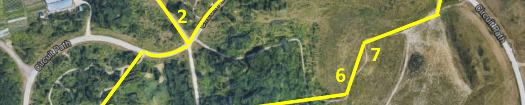 A satellite image of Downsview Park, with a tour route highlighted in yellow.