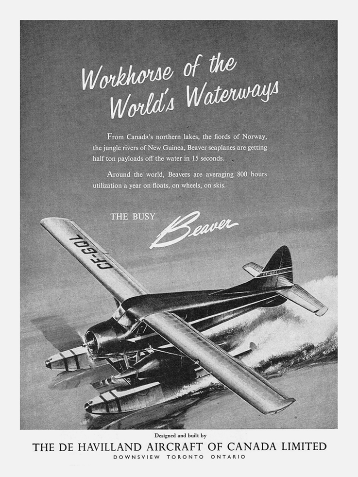 A black and white ad for the de Havilland Beaver aircraft.