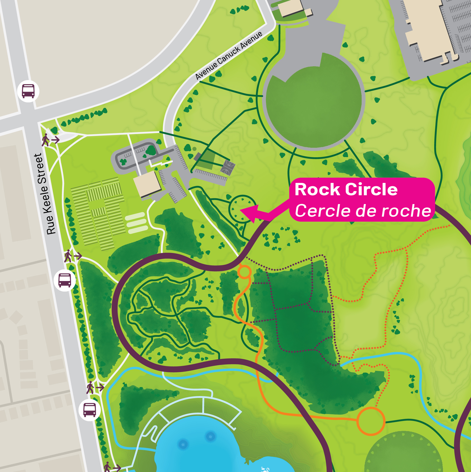 A map highlighting the location of the Rock Circle.