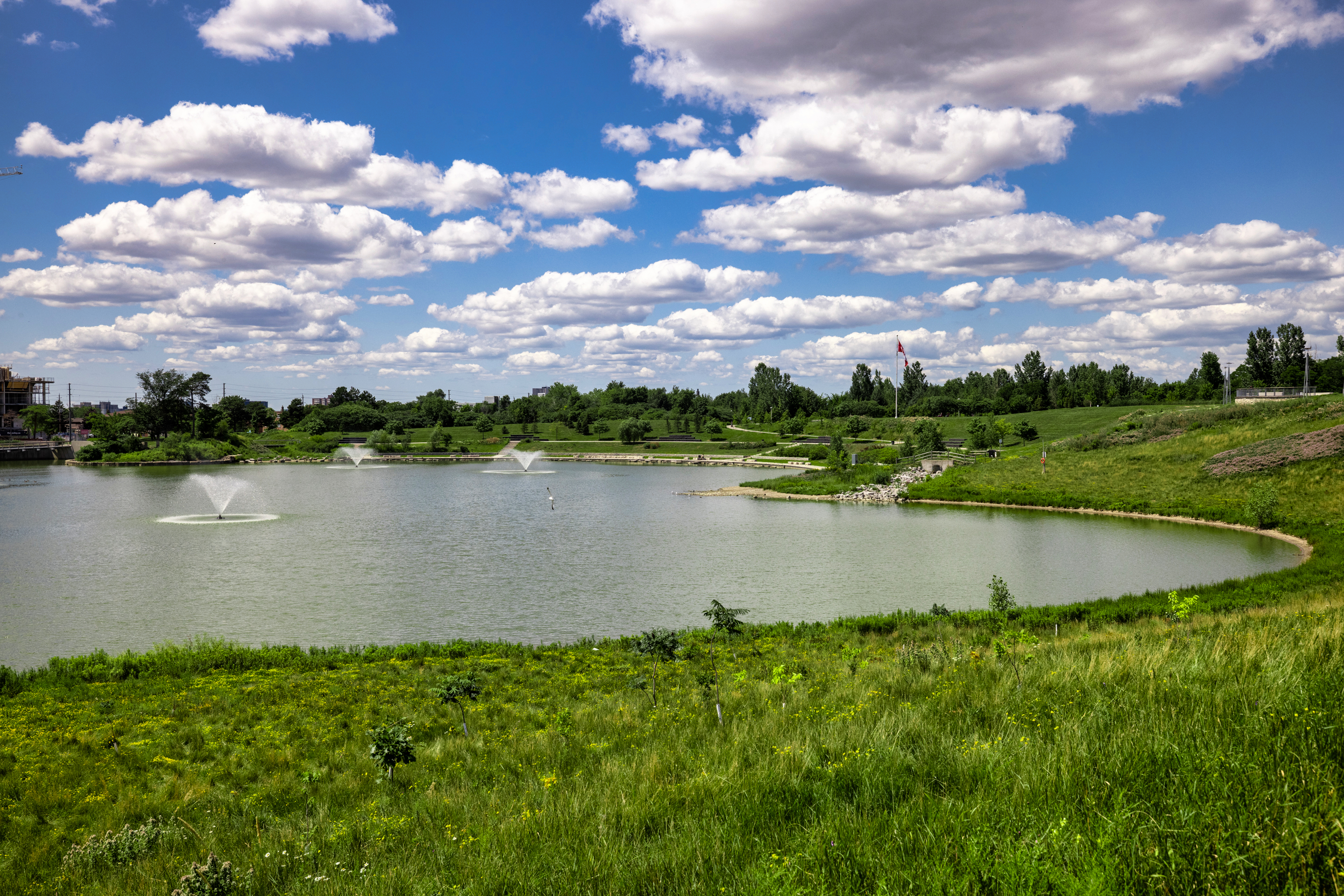 A large body of water and a cloudy sky.