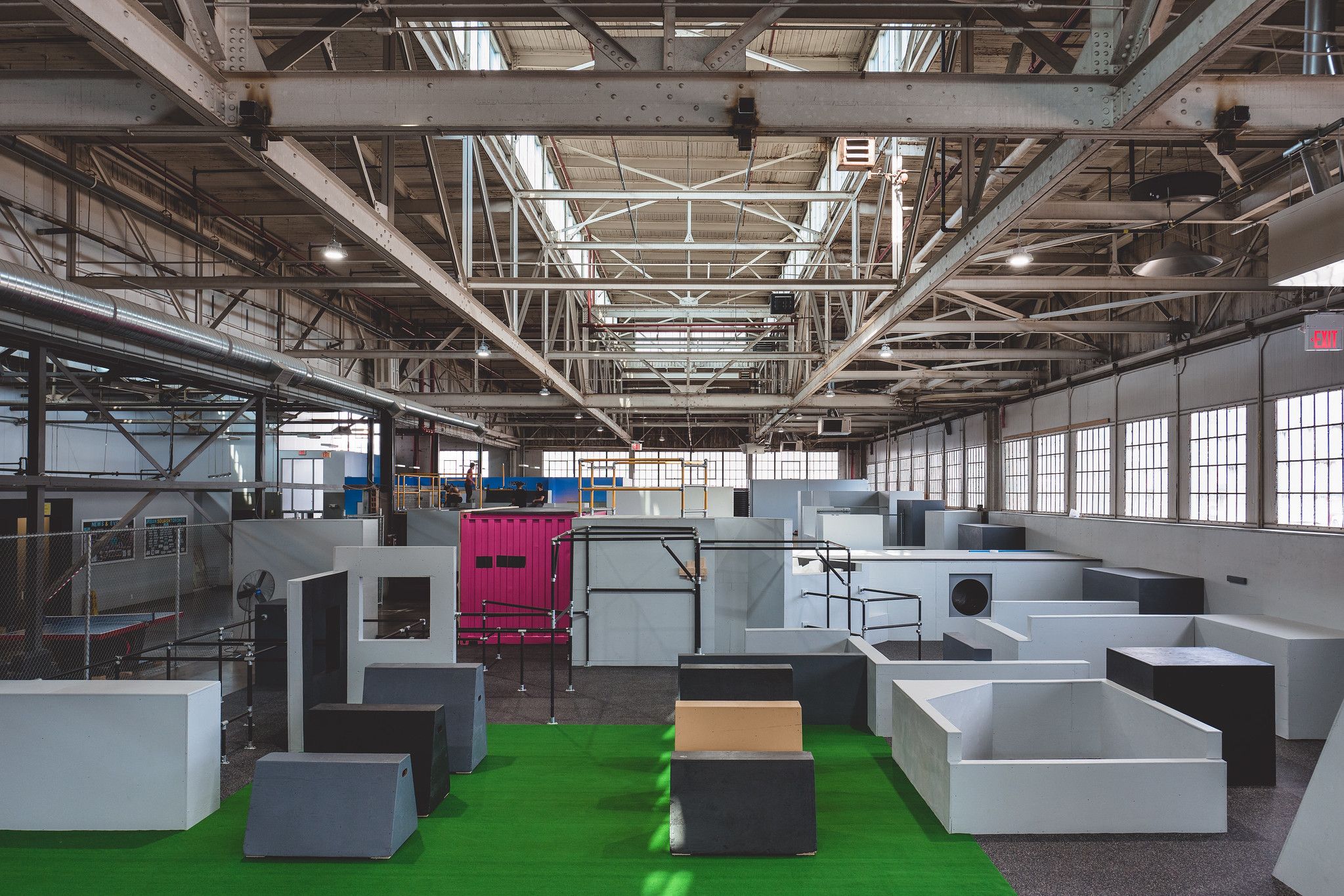 Bars, vaults and more inside a parkour gym.