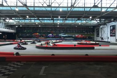 A large indoor go-kart track.